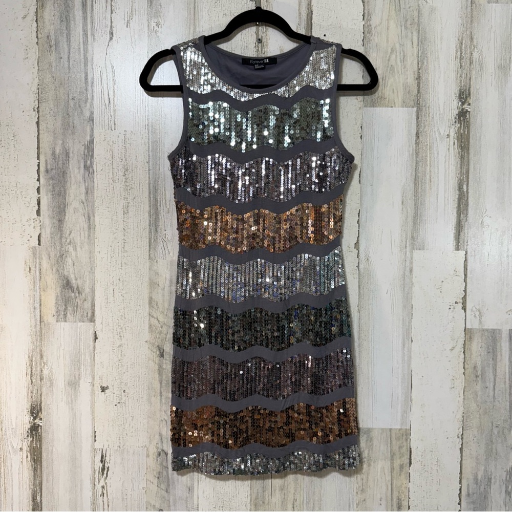 Sequin Sleeveless Wave Mini Dress in Silver, Gold, and Brown